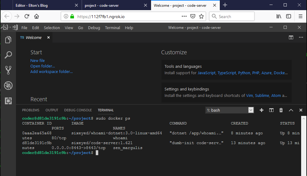 VS Code in Docker on a remote browser