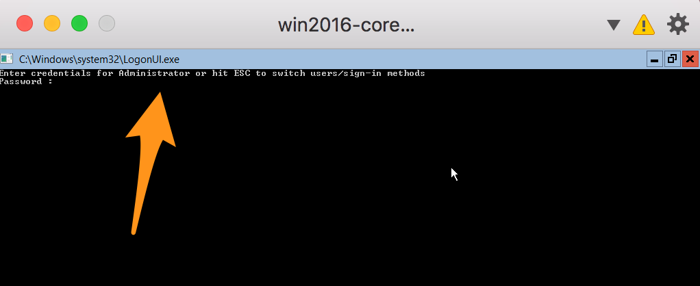 Windows Server 2016 Core login screen