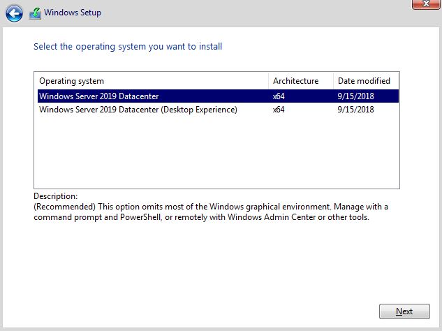 Installing Windows Server 2019 Core