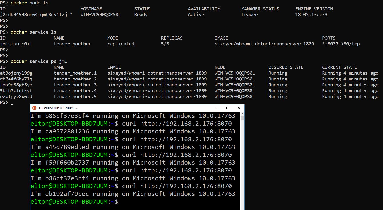 Docker windows. Whoami IP. EDSED.